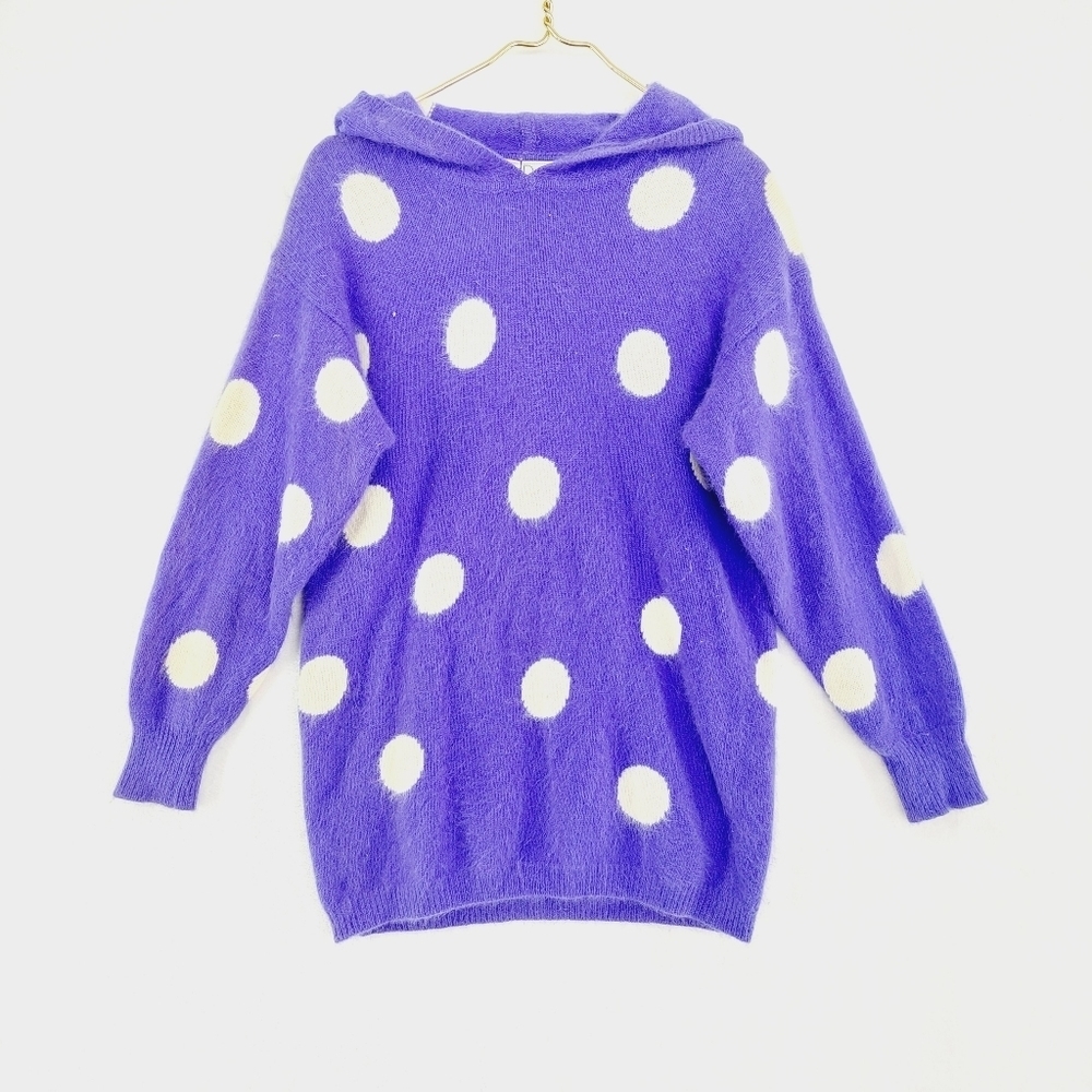 Rafaella Purple White Dots Hooded Lambs Wool Knit Sweater Sweatshirt P6022
